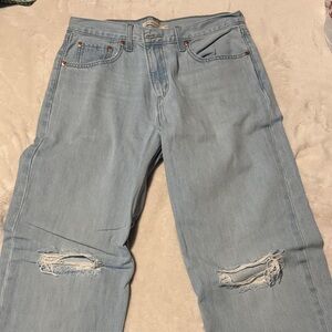 Levi's Light Blue Women's Straight Leg Jeans with Knee Rips